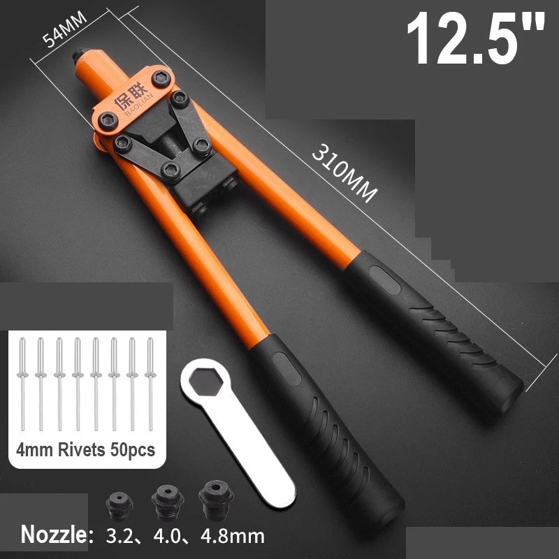 8"-17" Heavy Duty Hand Pop Rivet Gun Tool Kit With Rivets 4 Nozzle Head Wrench