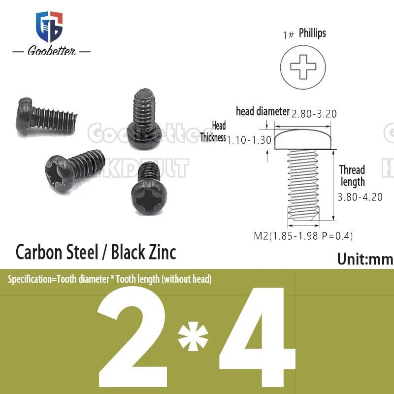 M2 Phillips Pan Head Machine Screws — 3 to 5.5mm, Carbon Steel & Stainless, 11 Finishes - HomeDIYer