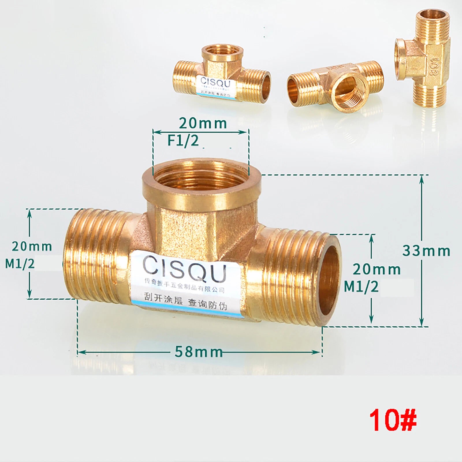 Brass Tee 3-Way BSP Pipe Fitting — Equal & Reducer, 1/2" & 3/4"