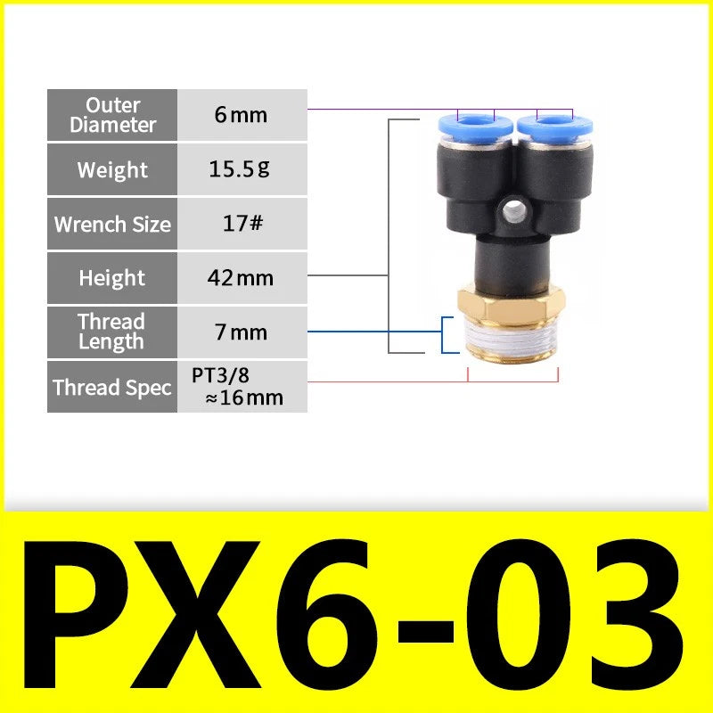 Male Stud Push-In Y Piece Pneumatic Fittings — Thread Hose Tube Connector