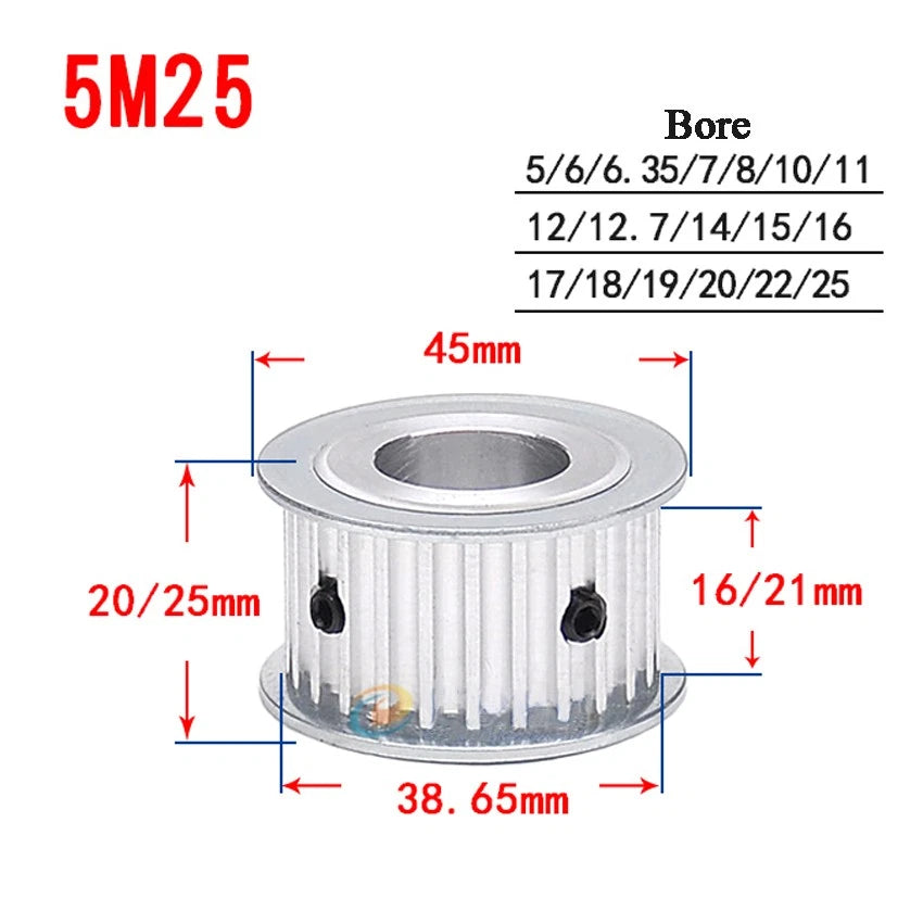 HTD-5M 10T-60T Timing Belt Pulley AF-Type Bore 5-25mm, For 15mm Width Belt