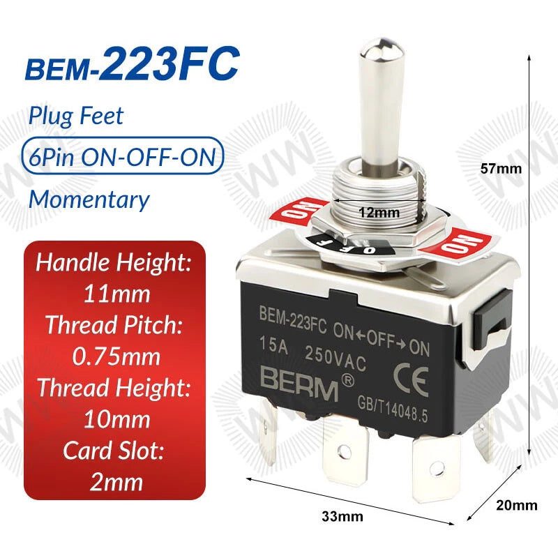 Heavy Duty Metal Toggle Switch – 15A 250VAC, 2/3/4/6 Pin, ON-OFF & ON-OFF-ON