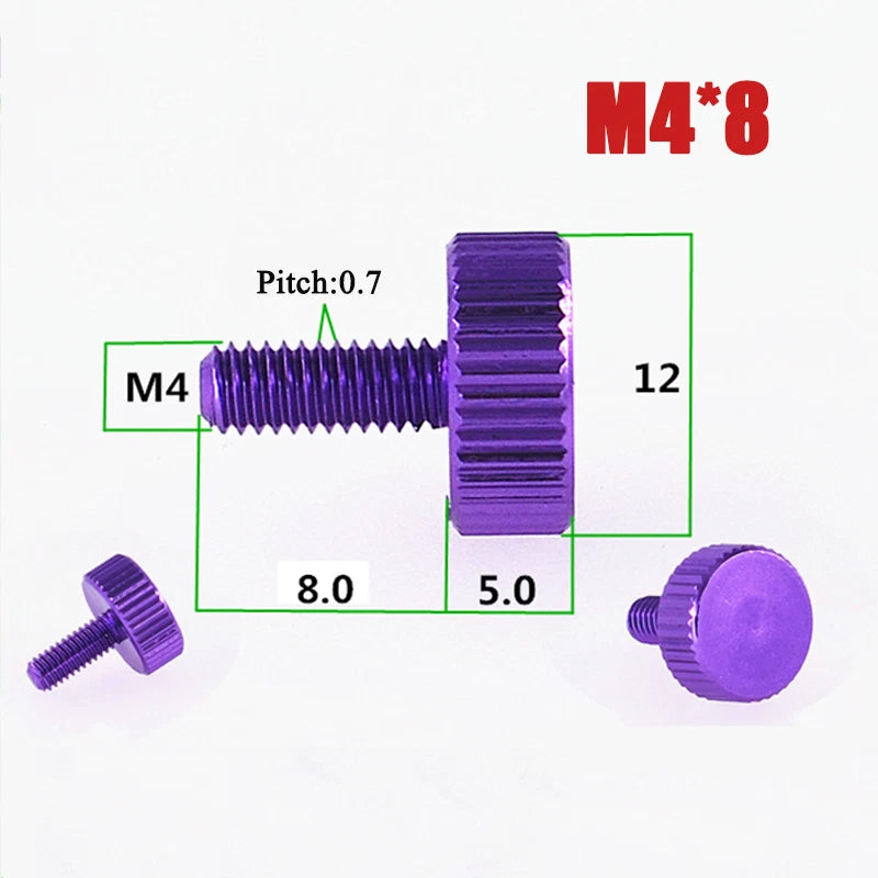 M2–M6 Aluminum Alloy Knurled Thumb Screws | Hand-Tighten Knob Bolts, 10 Colors