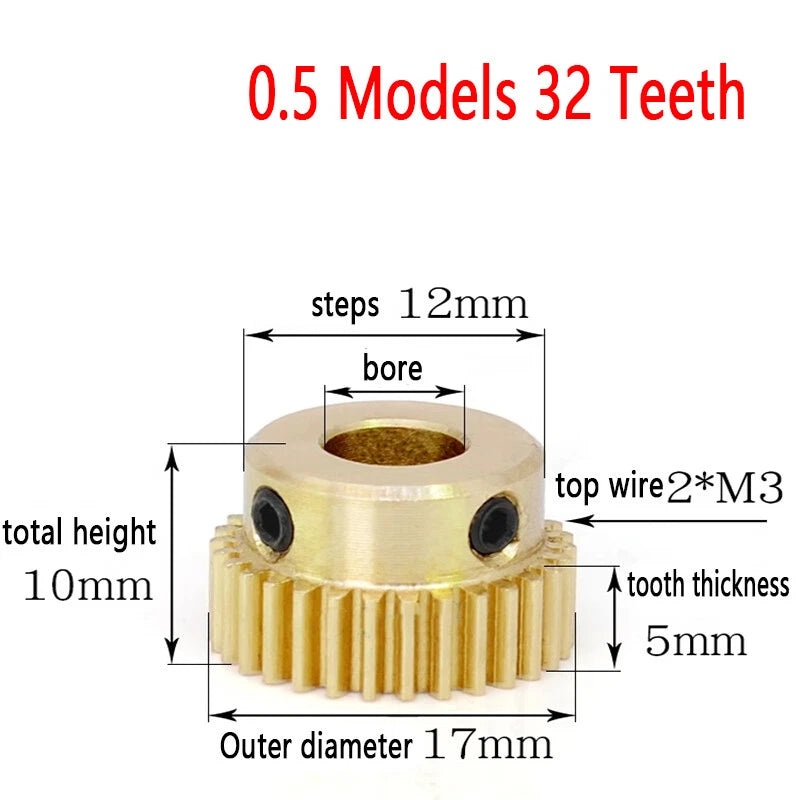 Mod 0.5 Brass Pinion Gear Spur Gears 20-60 Teeth 4-15mm Bore With Screw Hardened