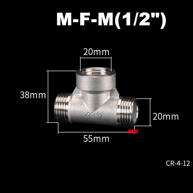 304 Stainless Steel BSP 3-Way Pipe Fitting — 1/4" to 2" Female & Male Thread Tee Connector