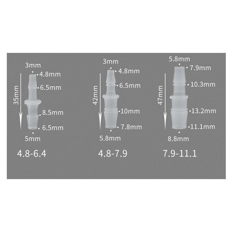Straight Hose Barb Reducer Connector — Plastic Pipe Fitting 2.4–15.8mm