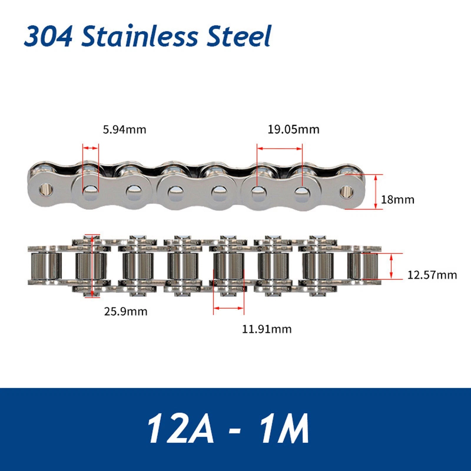 304/201 Stainless Steel Simplex Roller Chain Standard Quality 1M/1.524M All Size