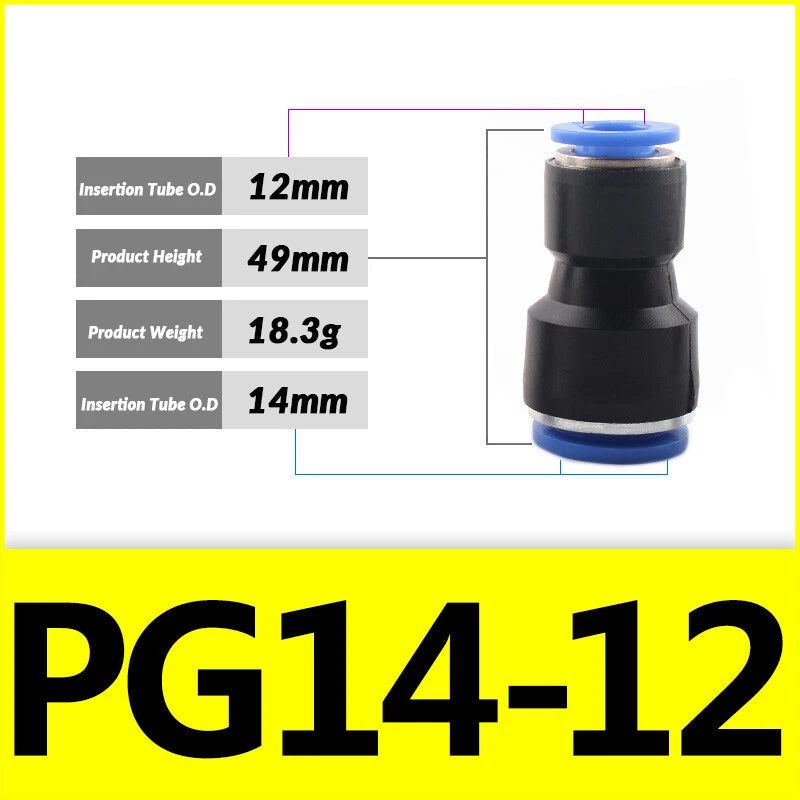 Pneumatic Push-In Fittings — PG / PU / PE Air & Water Hose Connectors, 4mm–16mm
