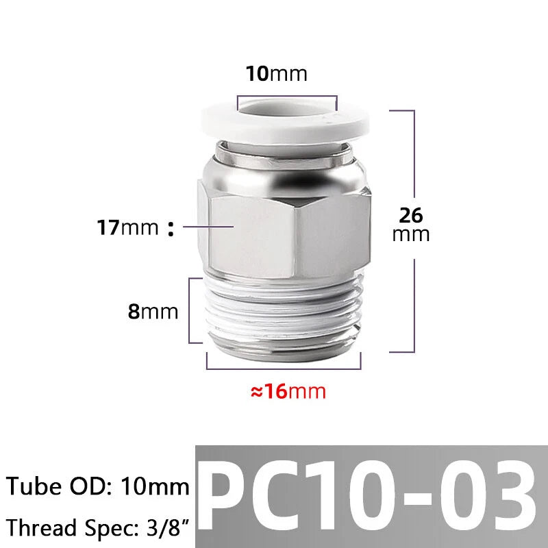 Straight Male Stud Push-to-Connect Pneumatic Fitting for Air & Water Hose
