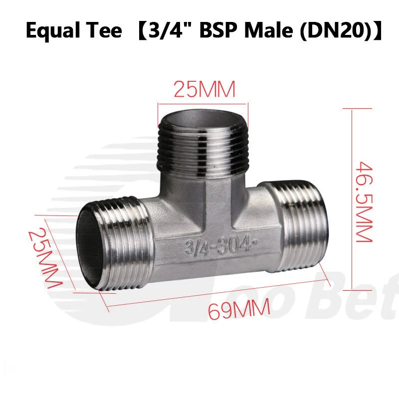 304 Stainless Steel BSP Pipe Fittings — Tee, Cross & Reducing Connectors 1/8"–2"
