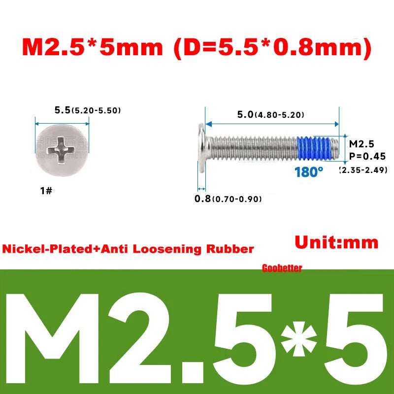M2.5 Ultra Thin Flat Wafer Head Phillips Screws – CM2.5 Laptop Computer Screws (Various Finishes)