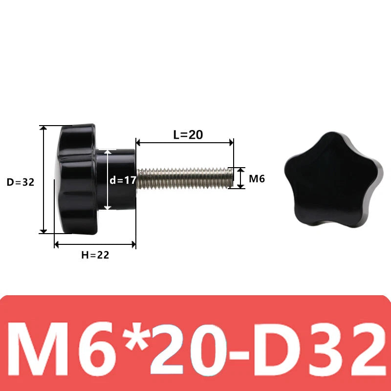 M5/6/8/10 Pentagram Star Thumb Screws Hand Grip Knob Bolts Carbon Steel/Bakelite