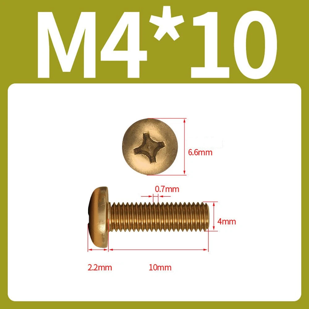 M4 M5 Solid Brass Pan Head Phillips Machine Screws — Multiple Lengths