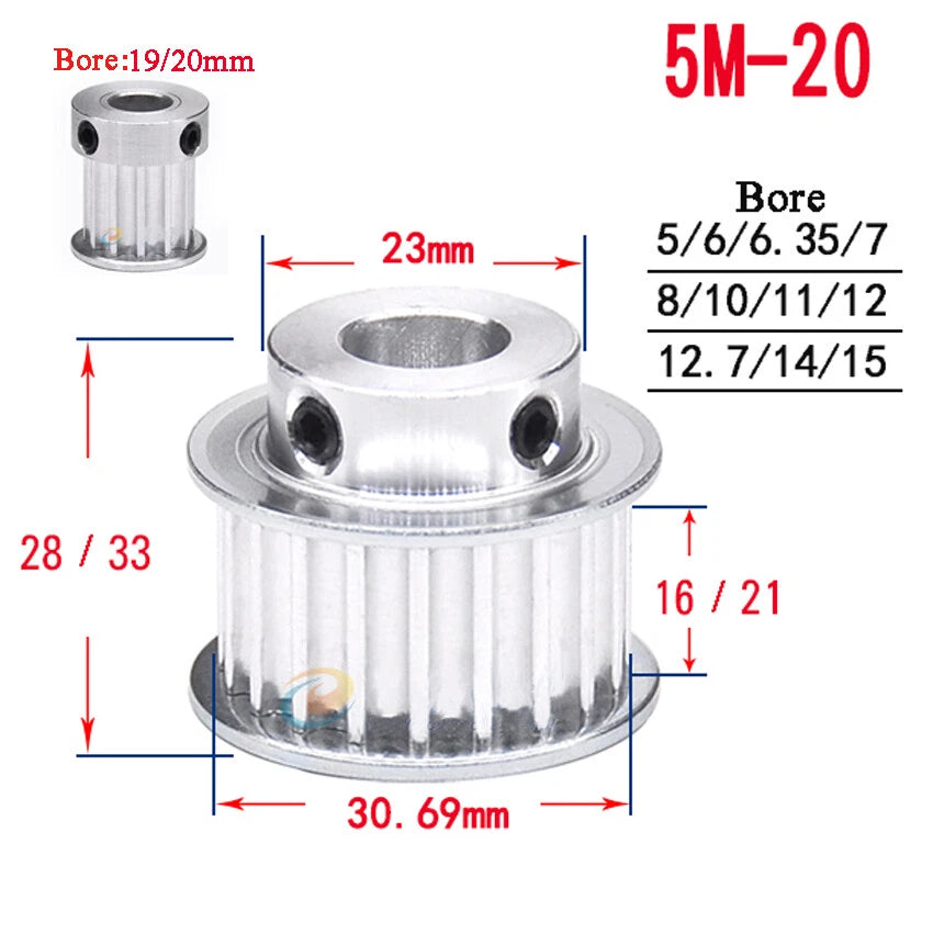HTD-5M 10T-72T Timing Belt Pulley With Step Bore 5-25mm, For 15mm Width Belt