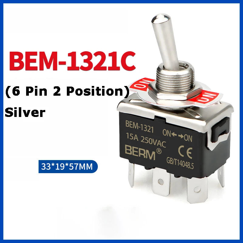 Metal Toggle Switch 250V AC 15A — On/Off Flick Switch for Dashboard & Panel (BEM / E-TEN)
