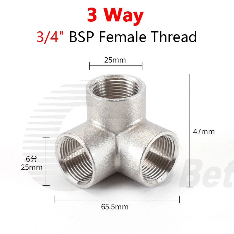 BSP Female Stainless Steel Pipe Fitting — 3/4/5-Way Adapter, 1/4" to 2"