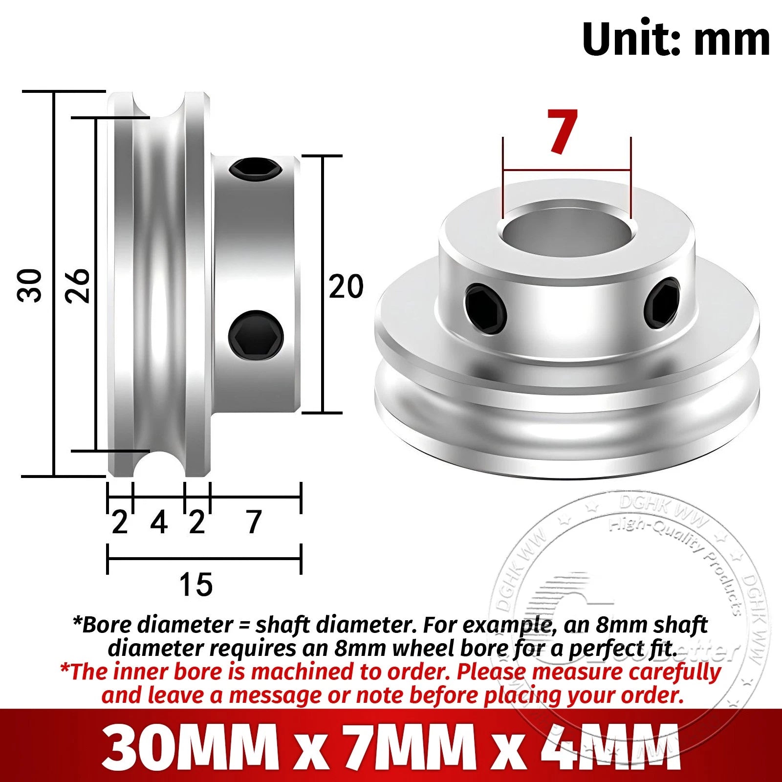 V Grooved Pulley Aluminum Round Belt Pulleys For 4mm Width Belt OD 20/30/40/50mm