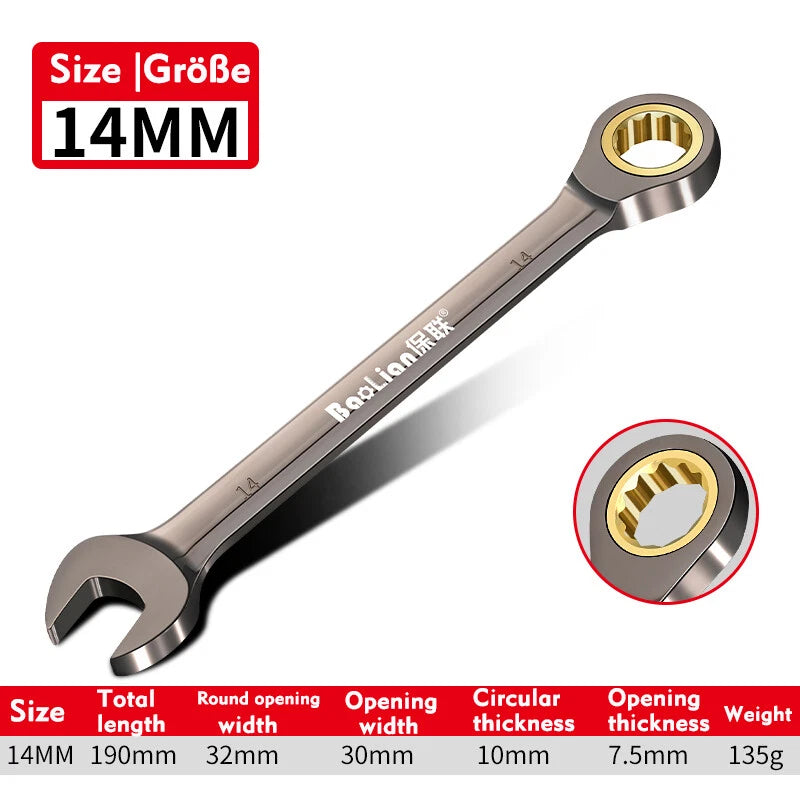 Ratchet Spanner Combination Fixed & Flexi 6 - 32mm Different Sizes Tool Wrench