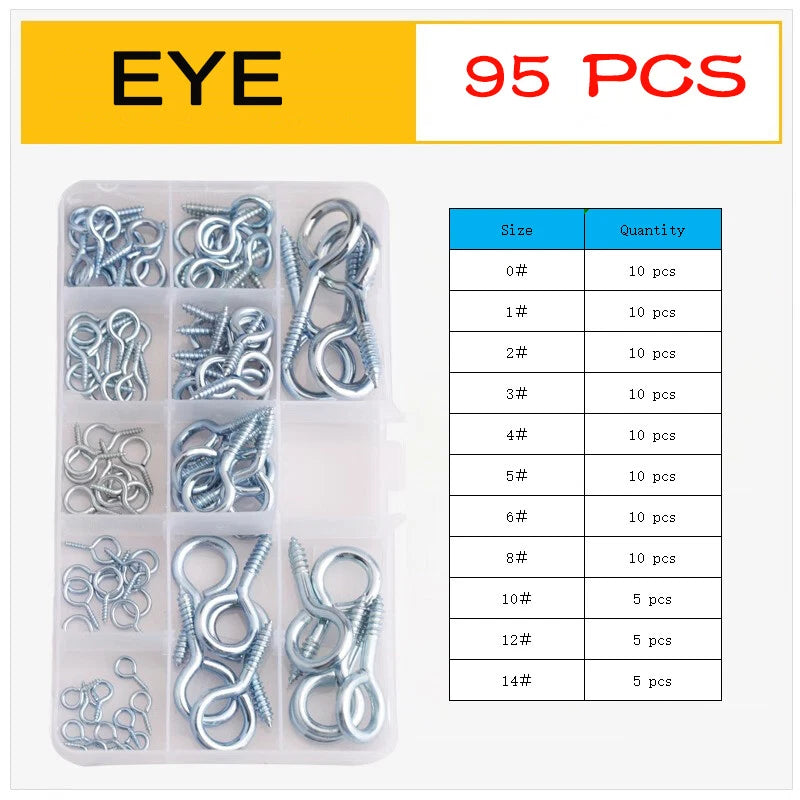 Zinc Screw Eyes & Hooks — Metric Wood Thread, 16–105mm, Hook & Eye with Optional Wall Plug