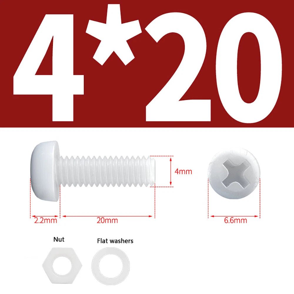 M4 M5 Nylon Phillips Pan Head Machine Screws with Hex Nuts and Flat Washers – White & Black - HomeDIYer