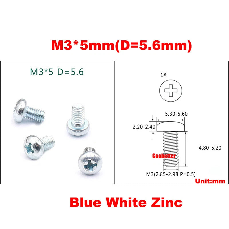 M3 Phillips Pan Head Machine Screws – 3mm to 43mm, Multiple Coatings (100–500 PCS)