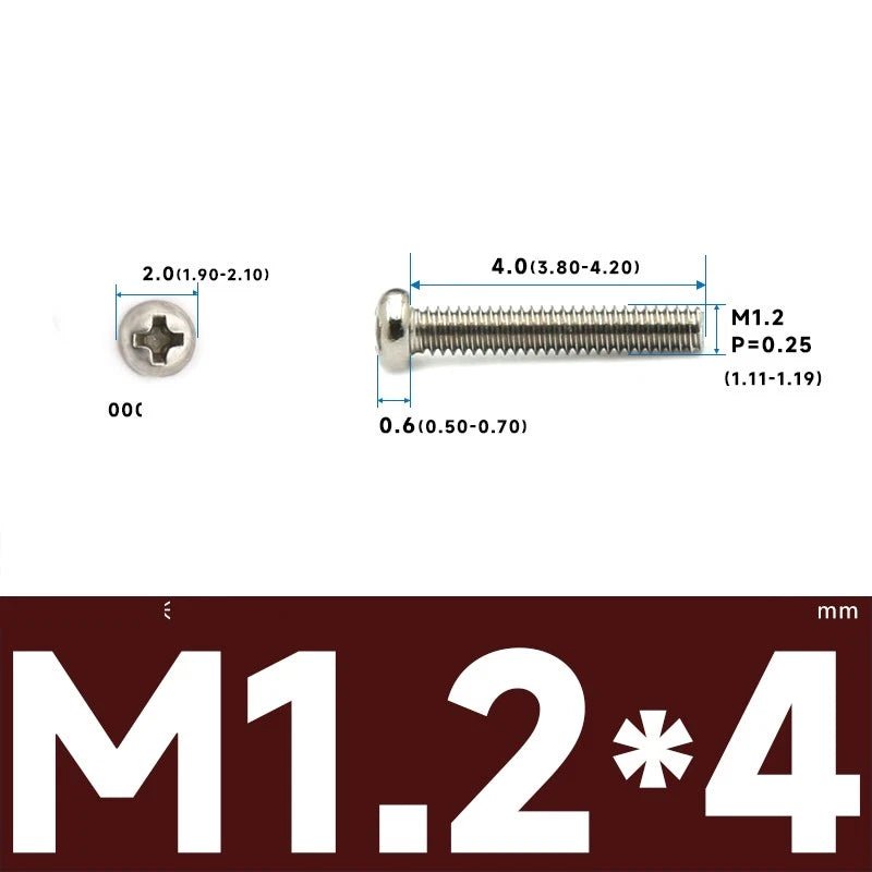 M1–M2.5 Pan Head Phillips Machine Screws – A2 Stainless Steel (304), Fully Threaded - HomeDIYer