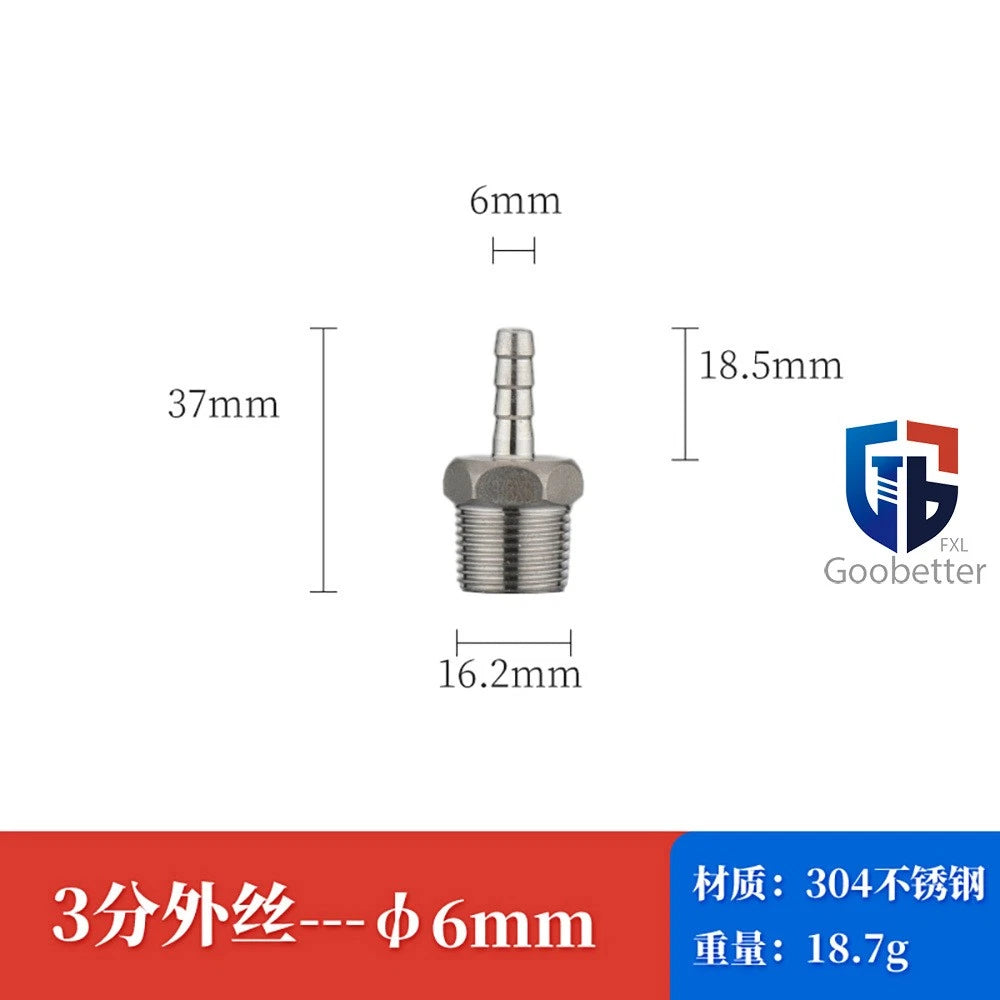 BSP Stainless Steel Male Thread Barb Hose Tail Connector — 1/8" to 2"