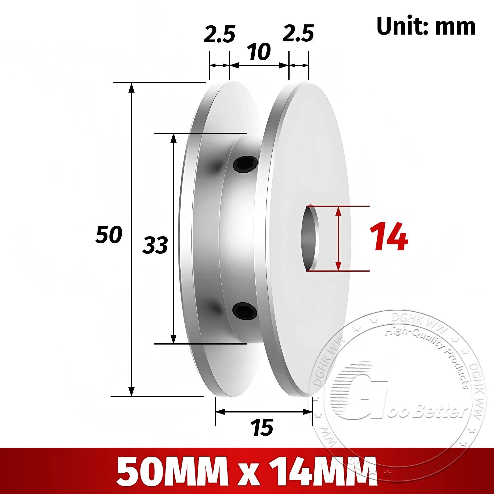 V-Groove Aluminum Drive Pulley For V-Belt Pulleys Groove 10mm OD 40/50/60/80mm