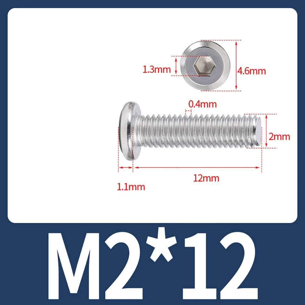 M2 M3 M4 Flat Round Head Hex Socket Screws – A2 Stainless Steel, Fully Threaded (3–50mm)