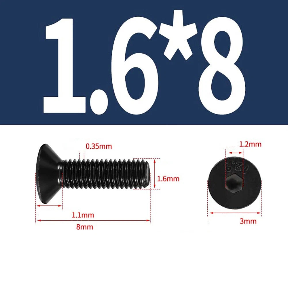 M1.6–M3 Countersunk Socket Head Screws – 12.9 Grade Carbon Steel, Flat Head, Fully Threaded (3–50mm Overall Length)