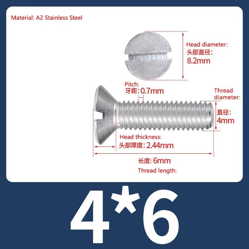 A2 Stainless Steel Slotted Countersunk Screws DIN 963 | M4 M5 M6 - HomeDIYer