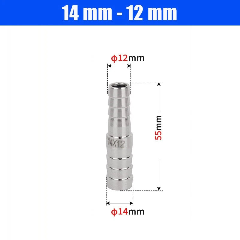6mm~50mm Stainless Reducer Barbed Hose Joiner Connector Air Water Pipe Gas Tubi