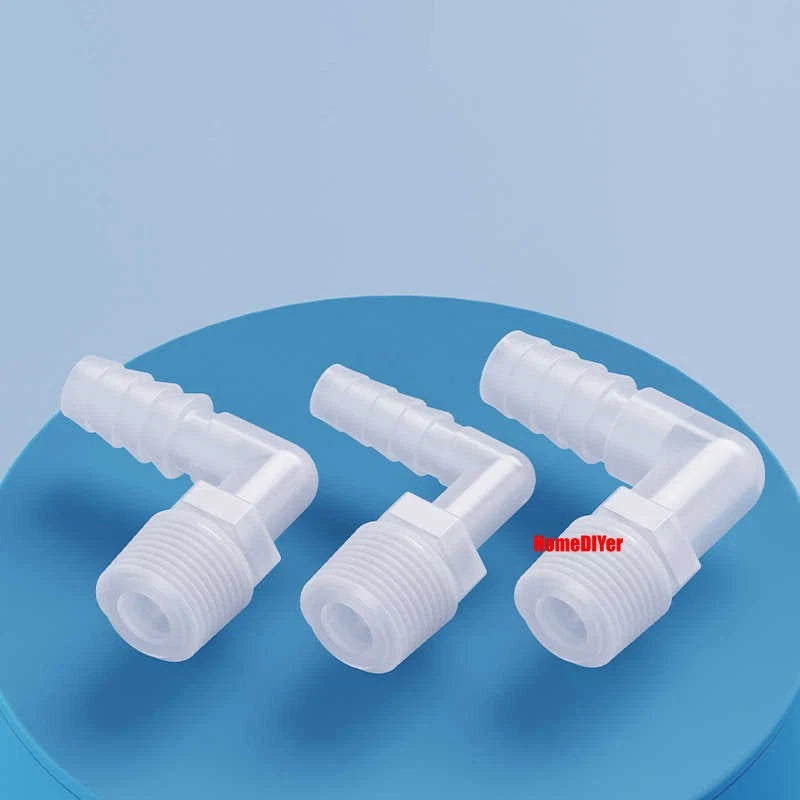 Male Thread Barbed 90° Elbow Hose Connector — Plastic Pipe Fitting with Washer