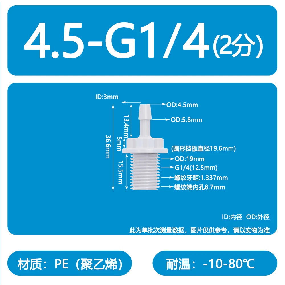 Male Thread Barbed Hose Connector — Plastic Straight Pipe Fitting (BSP, G1/8 to G3/4)
