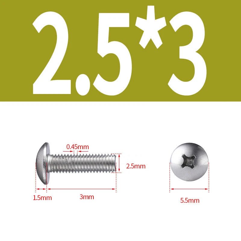 Phillips Button Head Machine Screws — Steel M2 M2.5 M3 M4 M5 M6 - HomeDIYer