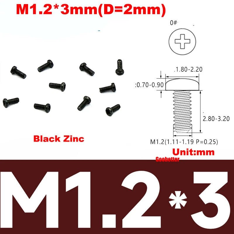 Phillips Pan Head Machine Screws M0.8 M1 M1.2 M1.4 M1.6 M1.7 — Cross Round Head Bolts, Multiple Coatings - HomeDIYer
