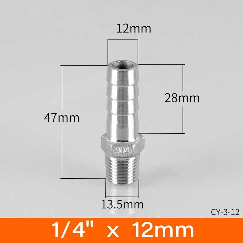 Stainless Steel BSP Male Thread x Barb Hose Tail Connector | 1/8" to 4"