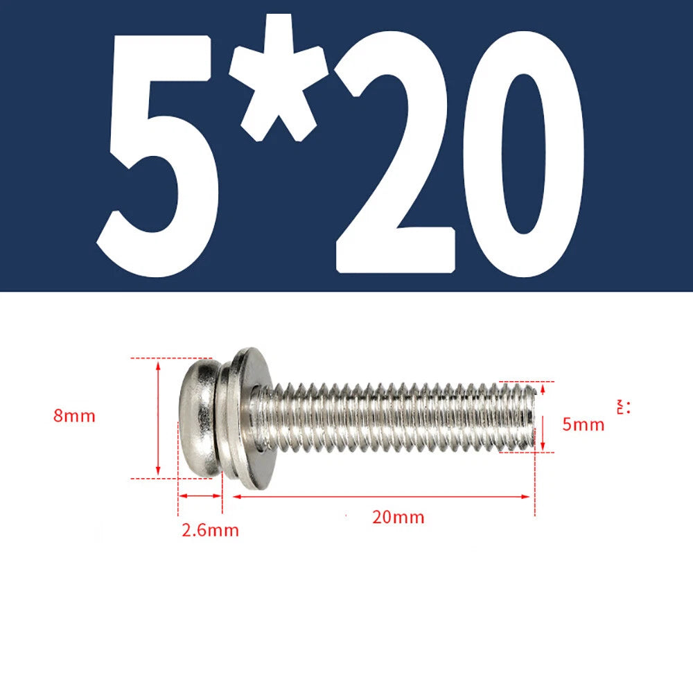 M5–M8 Phillips Pan Head Screws with Flat Washer – Nickel Plated or Black Zinc, Carbon Steel