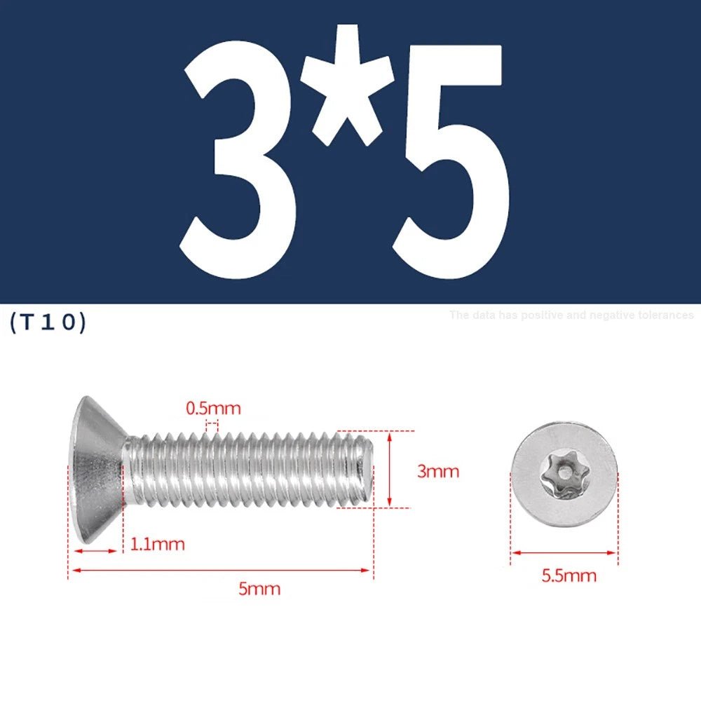 M3–M8 Pin Torx Countersunk Flat Head Machine Screws | A2 Stainless Steel - HomeDIYer