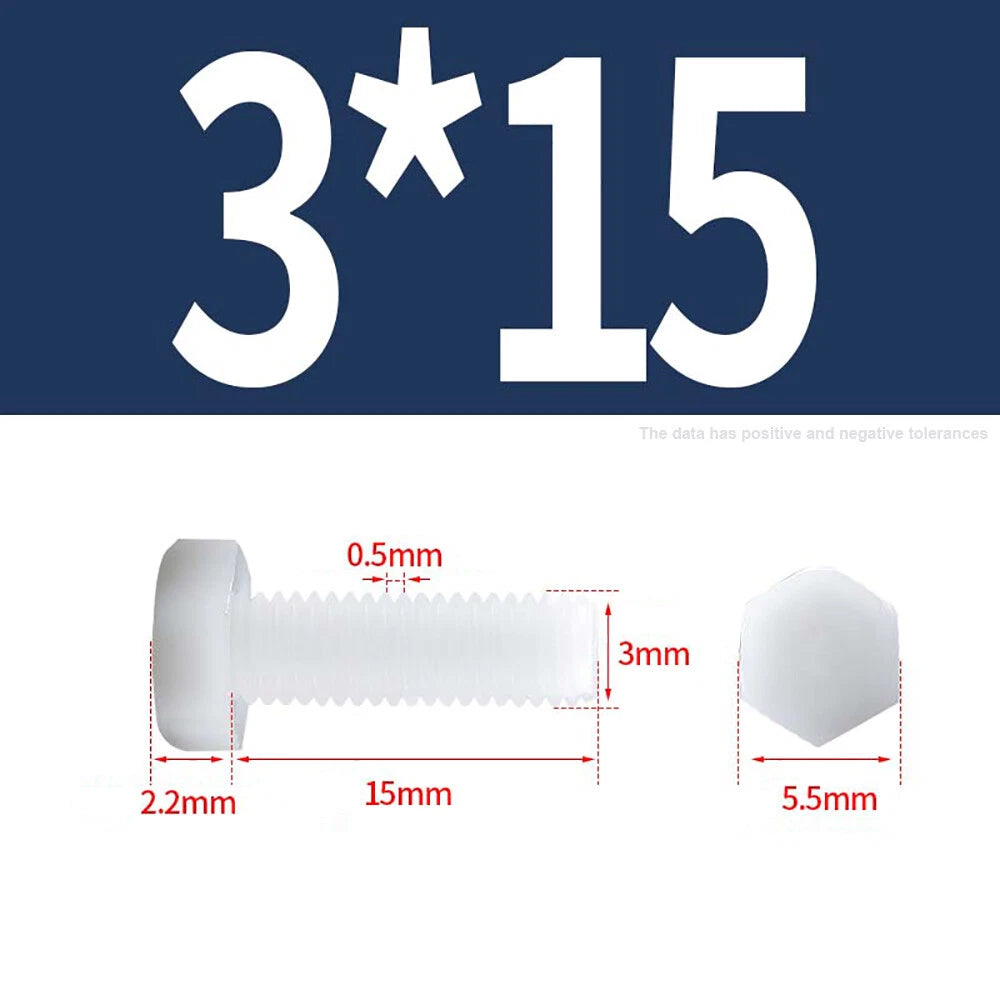 M3–M12 White Nylon Hex Bolts | Plastic Hexagon Head Machine Screws DIN 933
