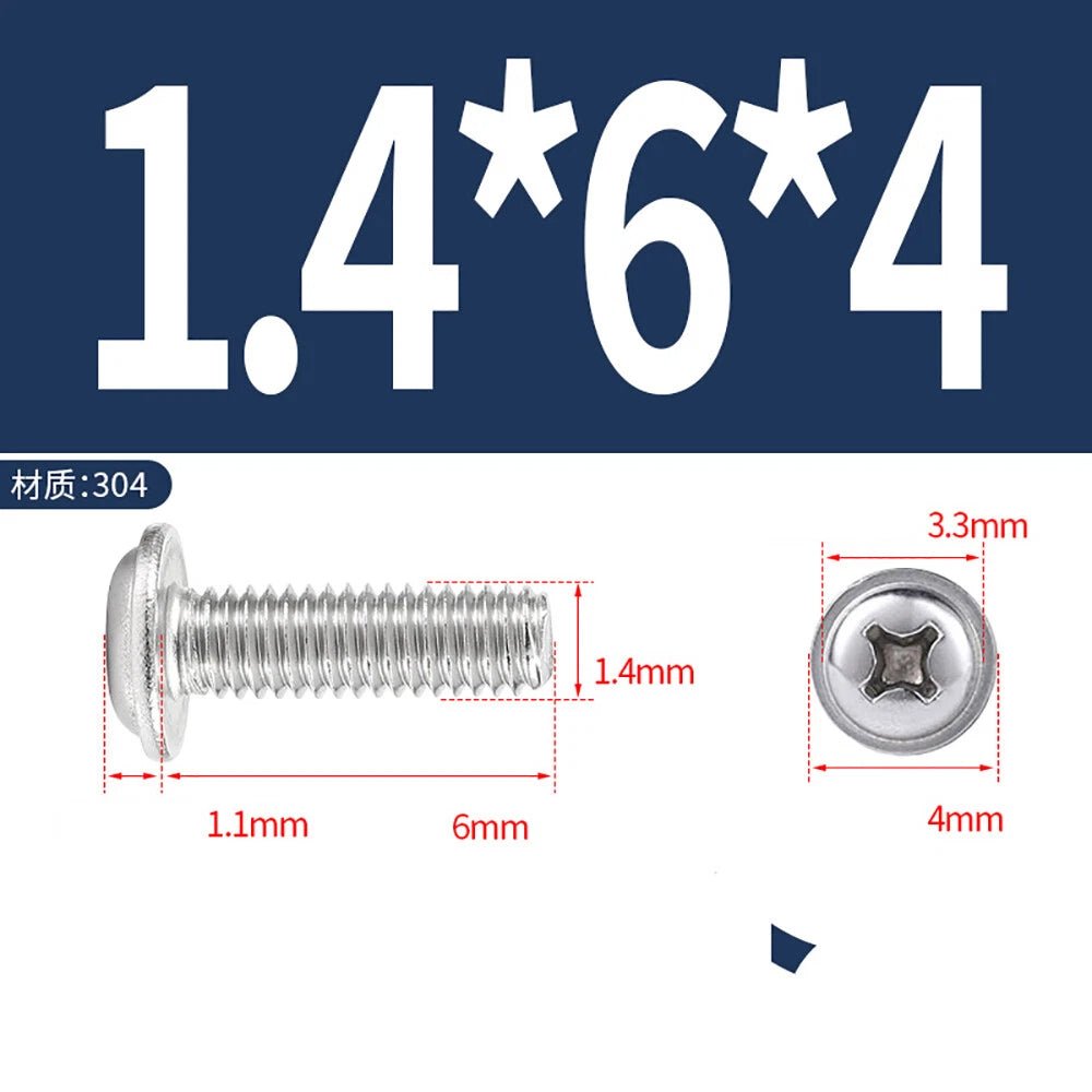 Phillips Flanged Button Head Screws M1.4–M6 | 304 Stainless Steel - HomeDIYer