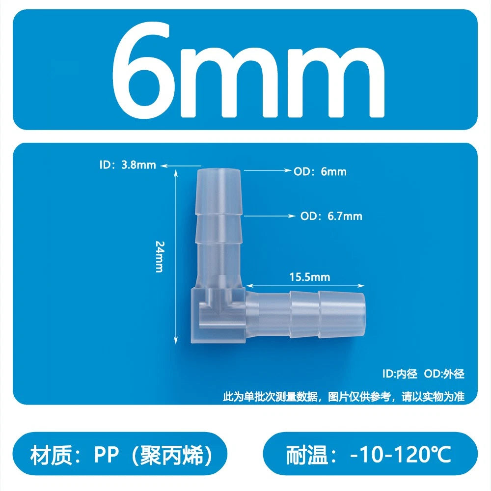 90° Elbow Plastic Barbed Joiner Reducer Connector Pipe Tube Hose Water 1.6-25mm