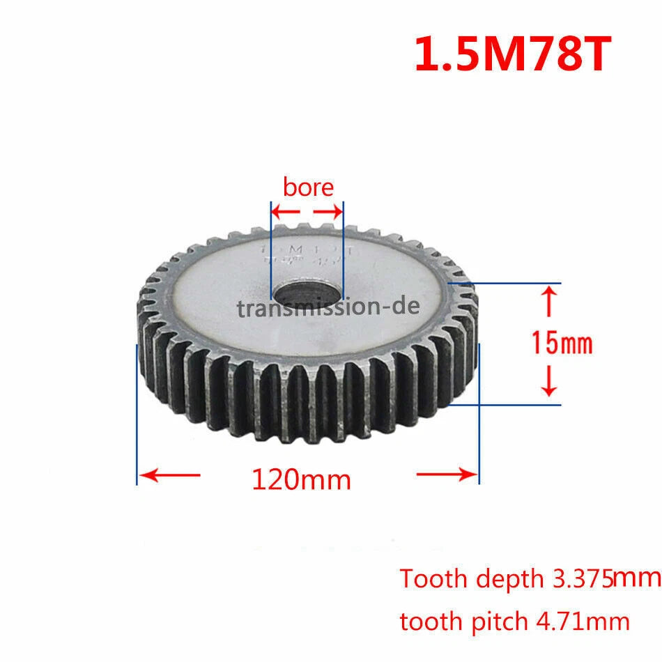 1/1.5 Mod 12T-150T Spur Gear 45# Steel Pinion Gear Thickness 1M-10mm 1.5M-15mm