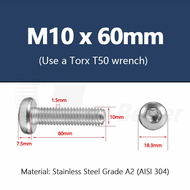 T3–T50 Torx Pan Head Machine Screws – M1.4 to M10, A2 Stainless Steel (3–100mm)