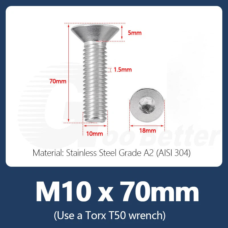 M1.4–M12 Torx Countersunk Machine Screws – A2 Stainless Steel, DIN 965 (3–100mm)