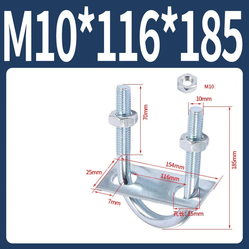 Round U-Bolts Sets Steel 16mm-219mm Inner Width M6 M8 M0 M12 with Nut, Plate