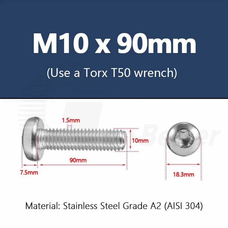 T3–T50 Torx Pan Head Machine Screws – M1.4 to M10, A2 Stainless Steel (3–100mm)