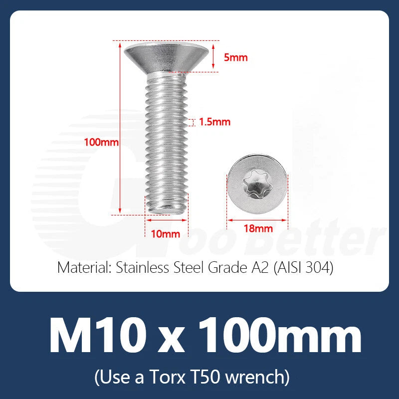 M1.4–M12 Torx Countersunk Machine Screws – A2 Stainless Steel, DIN 965 (3–100mm)