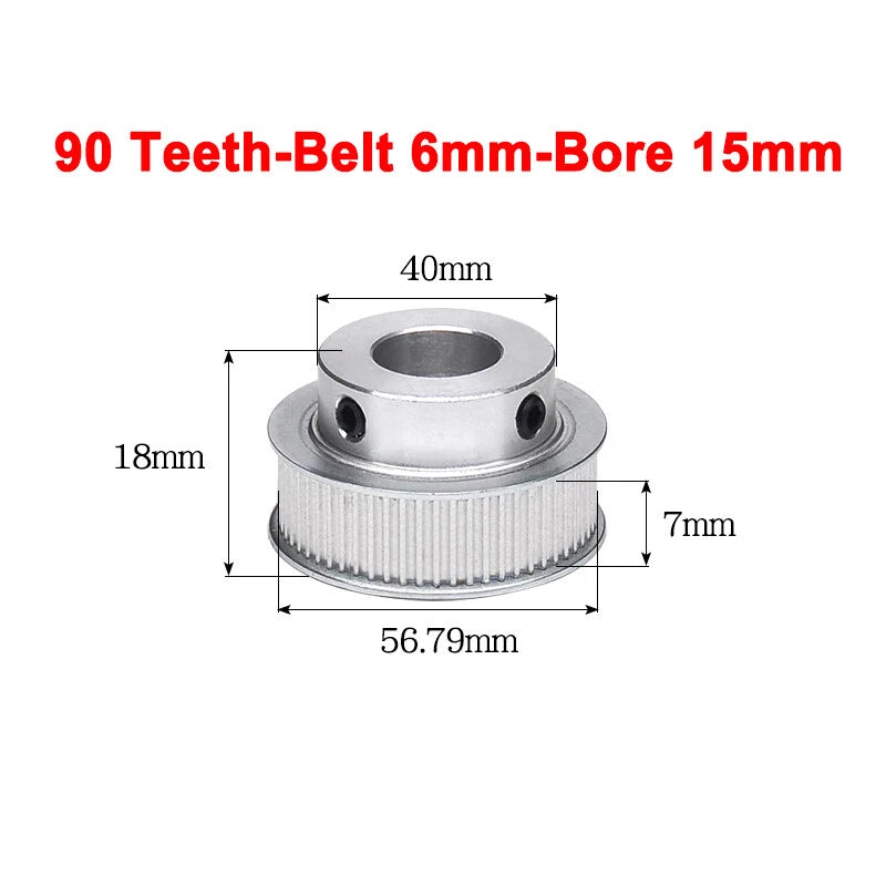 2GT Drive Pulley With Step 16 Tooth - 100 Tooth Bore 4mm - 25mm for 6mm Belt
