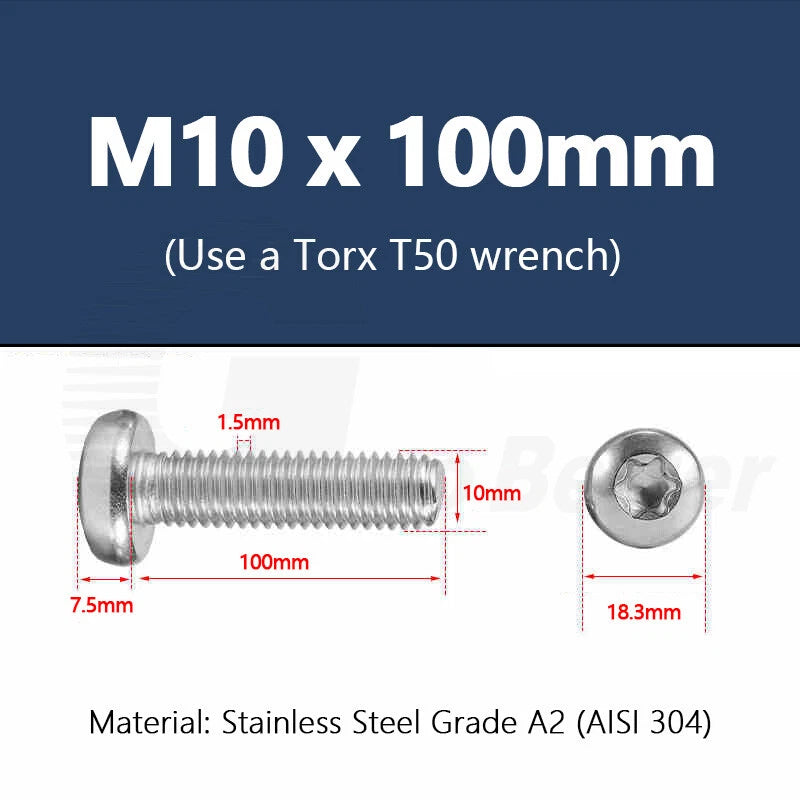 T3–T50 Torx Pan Head Machine Screws – M1.4 to M10, A2 Stainless Steel (3–100mm)